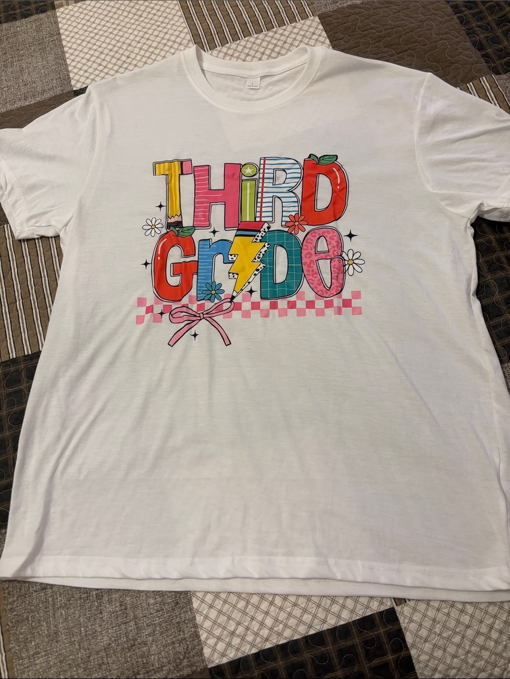 Adult White 'Third Grade' Colorful Graphic Tee